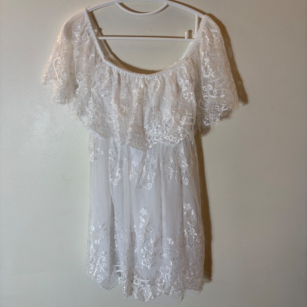 Vintage Seductivewear Cinema Etoile‎ White Lace Babydoll Nightgown Bridal Large